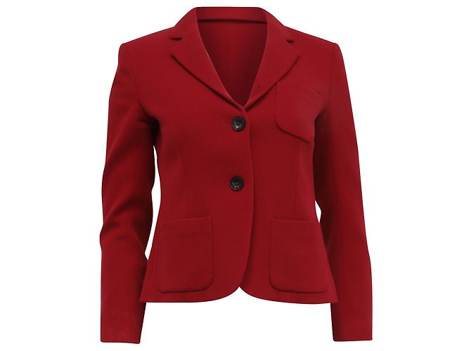Theory Single-Breasted Blazer with Pockets in Red Wool
