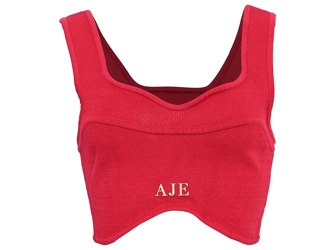 Maje Top corto de punto corset Aje Parfum en viscosa roja