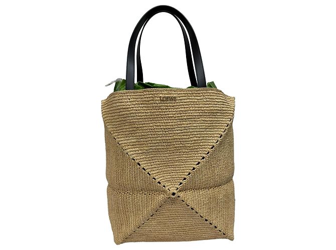 Sac cabas pliable Loewe XL Puzzle en raphia beige