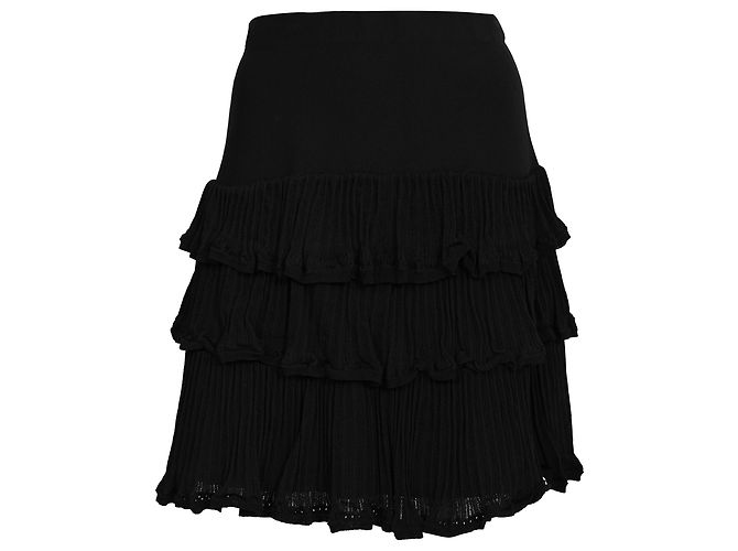 Mini saia com babados Sandro em viscose preta Preto