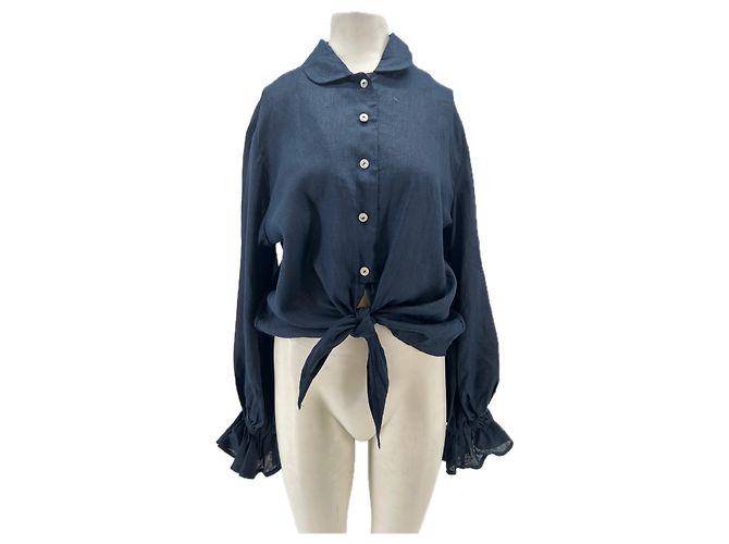 Autre Marque Camicetta in lino blu navy