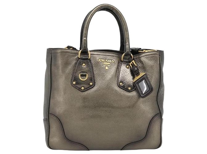Prada Braided Handle Open Tote Vitello Daino Medium Golden