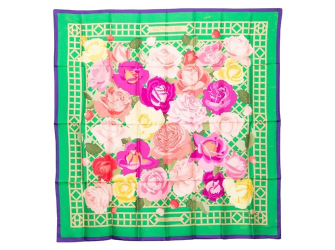 Hermès Hermes Carre 90 ROSERAIE Rose Garden Sciarpa Multicolore Verde