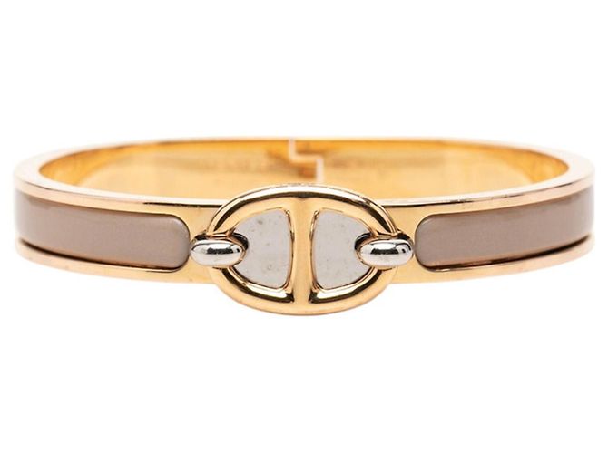 Hermès Pulsera Hermes Mini Click Chaine d'Ancre Beige Dorado