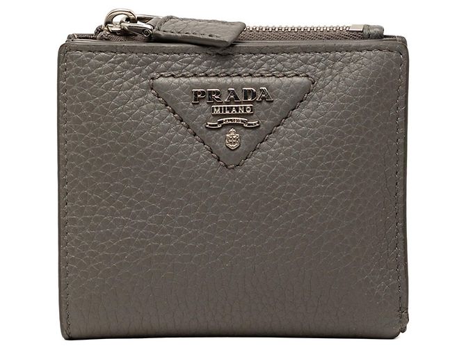 Prada Triangle Logo Bi-fold Wallet in Gray Brown
