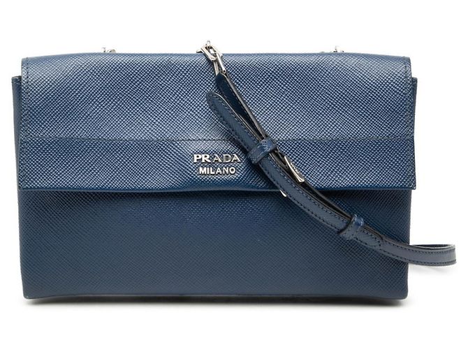 Saffiano Borsa a Spalla Prada Flap Chain Blu navy 