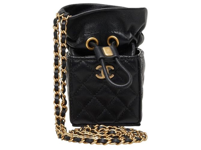 Mini bolsa de cordão Matelassé Coco Mark Chanel Preto