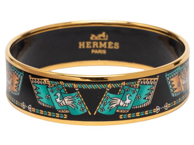 Hermès Pulsera Enamel GM Cloisonné Hermes Negro Dorado