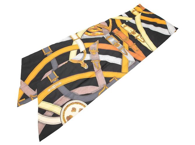 Hermès Lenço Hermes Maxi Twilly CAVALCADOUR Preto Multicor
