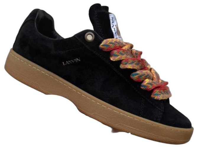 Lanvin Baskets Basses en Daim Noir Multicolore