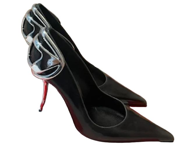 Diesel Black Leather Pointed Toe Heels with Silver Hardware