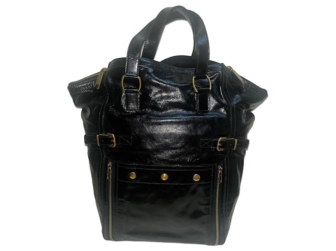 Yves Saint Laurent Downtown Tote Bag Lackleder Schwarz 