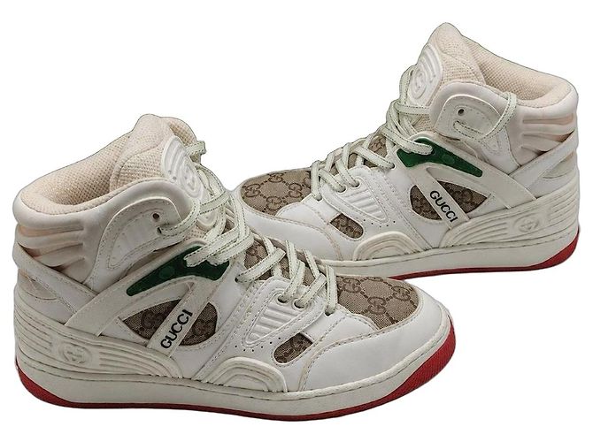 Gucci Basket GG High-Top Sneaker Leder Weiß Rot Grün Monogramm