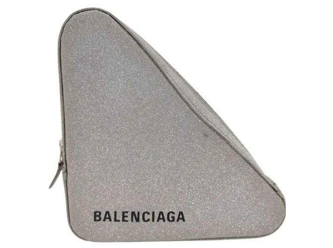 Balenciaga Triangle Glitter Clutch Bag Silber