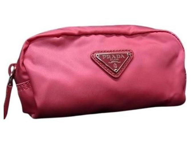 Saffiano Prada Pink Triangle Pouch Bag