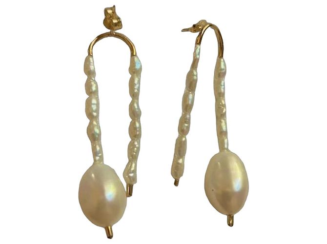 Autre Marque Orecchini a goccia in perla barocca e oro giallo 18k Bianco D'oro