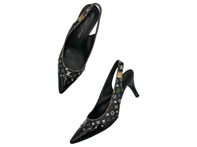 Louis Vuitton Multicolore Monogram Studded Slingback Pumps Black Multiple colors