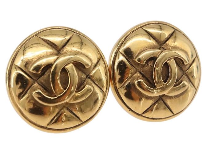 CHANEL Ohrringe Metall Gold Tone CC Auth 184007V