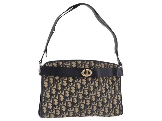 Borsa a tracolla Christian Dior Trotter Canvas Blu Navy Oro Auth 182609 D'oro