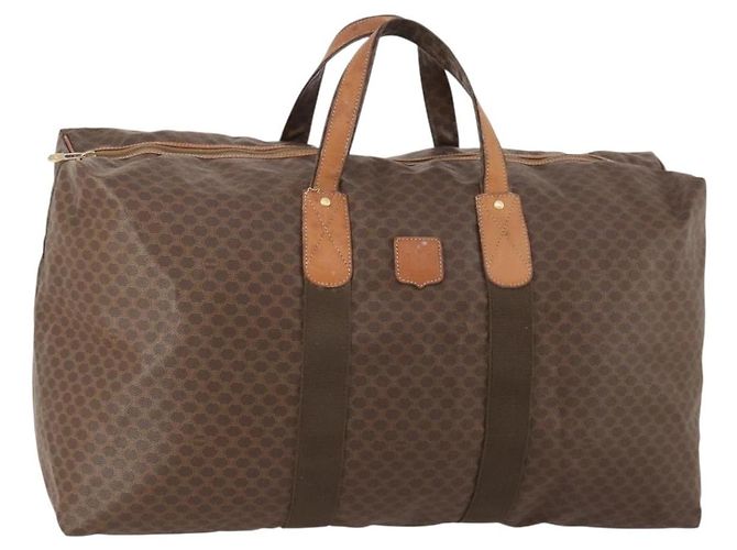 Céline Bolsa Boston CELINE Macadam Canvas PVC Couro Marrom Ouro Auth 180687 Dourado