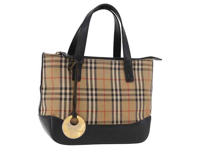 BURBERRY Nova Check Handtasche Canvas Beige Gold Auth 183831 Golden