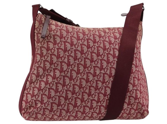 Borsa a tracolla Christian Dior Trotter Canvas Rosso Argento Auth 183019A
