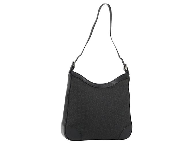 Céline Bolsa de Ombro CELINE C Macadam Canvas Preta Prata Auth 183170 Preto