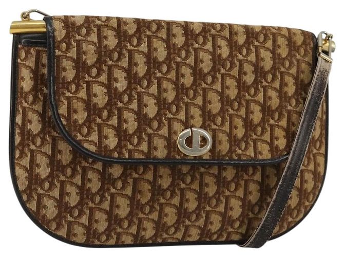 Borsa a tracolla Christian Dior Trotter Canvas Marrone Oro Auth 182147 D'oro