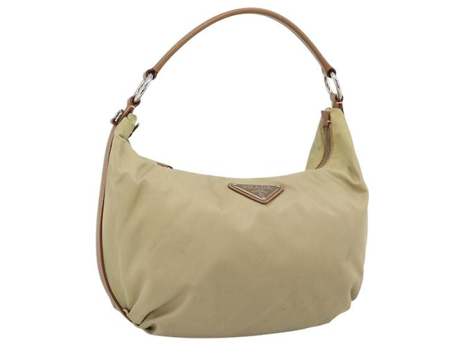 Borsa a Spalla PRADA Nylon Beige Argento Auth 184182A