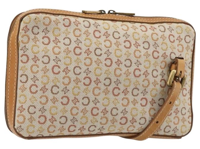 Céline Borsa a tracolla CELINE C Macadam Canvas Beige Oro Auth 184120A D'oro