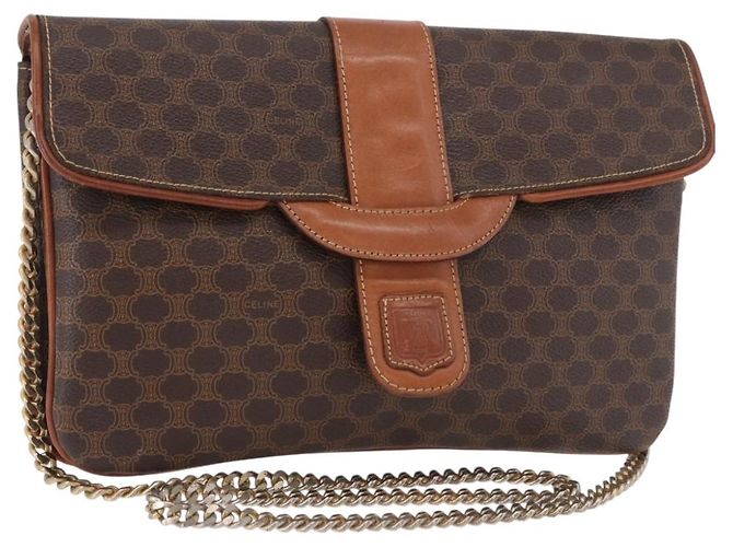 16 Céline Borsa a Spalla CELINE Macadam Canvas PVC Pelle Marrone Oro Auth gh2108 D'oro