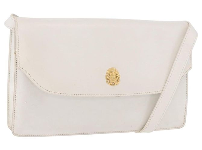 16 Céline CELINE Schultertasche Leder Weiß Gold Authentisch 183997 Golden