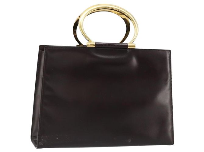 Céline Bolsa CELINE de couro marrom ouro Auth 182104 Dourado
