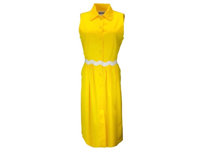 Vestido midi Moschino Couture sin mangas con botones de algodón Amarillo / Blanco