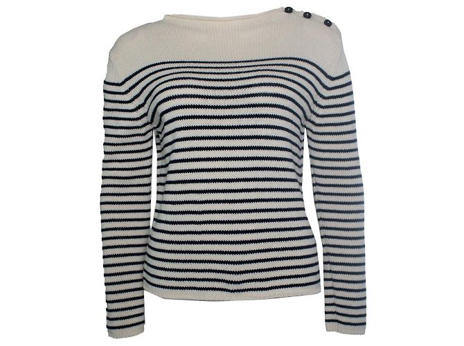 Weekend Max Mara, gestreifter Strickpullover mit Rundhalsausschnitt Weiß Blau 
