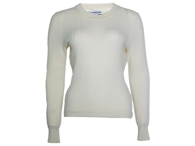Veronica Beard, cremefarbener Rundhals-Strickpullover mit Rippenstruktur 