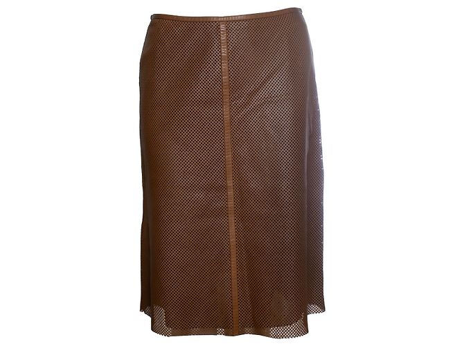 Akris, Rock aus Lasercut-Leder in Braun