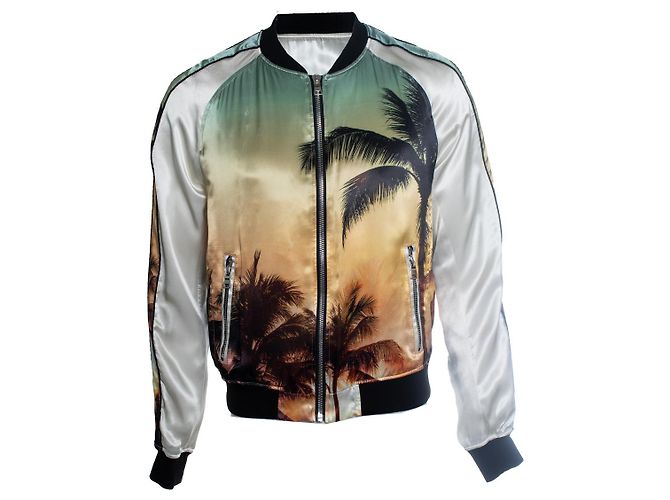 Balmain, bomber de seda con estampado de palmeras Multicolor