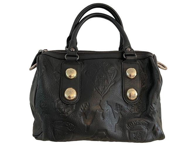 Borsa Gucci in pelle nera con rilievi Nero