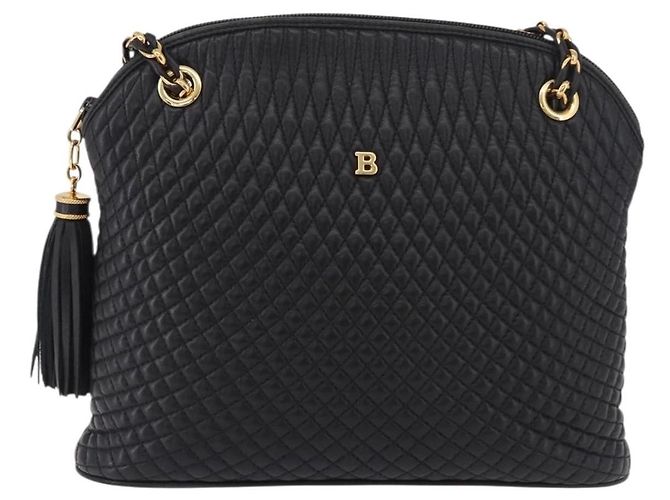 Bally Vintage gestepptes Leder mit Kette Schwarz