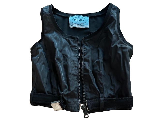 Prada Top de nylon preto com zíper e fivela