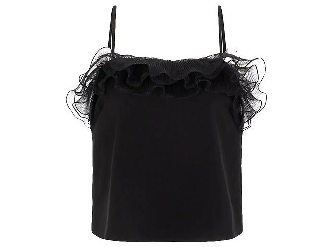 Autre Marque Schwarzes Top mit Organza-Rüschen