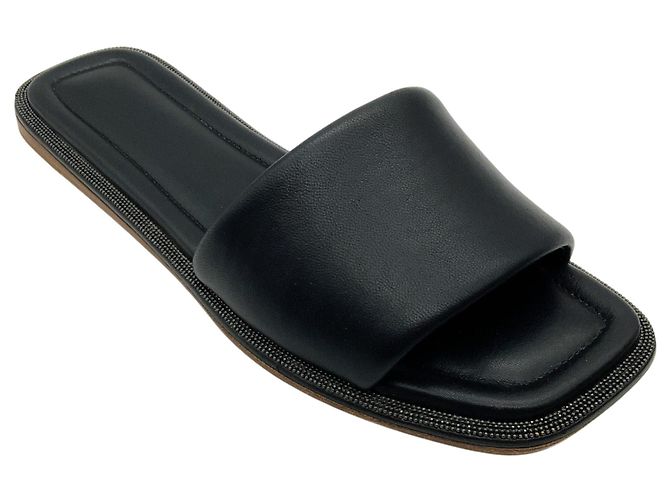 Sandali slide Brunello Cucinelli in pelle nera con Monili Nero