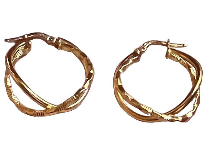 Autre Marque Pendientes de aro retorcidos en oro amarillo de 14k Dorado