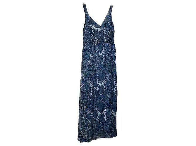 Autre Marque Batida Maxi-Kleid blauem Paisley-Print Weiß Lila Dunkelblau