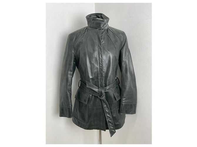Trussardi Jeans Lederjacke in Dunkelgrün