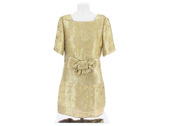 Robe courte à sequins dorés avec nœud Yves Saint Laurent 