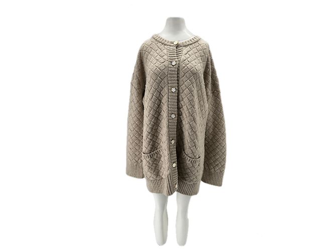 Autre Marque Wollpullover mit Blumenknöpfen Beige 