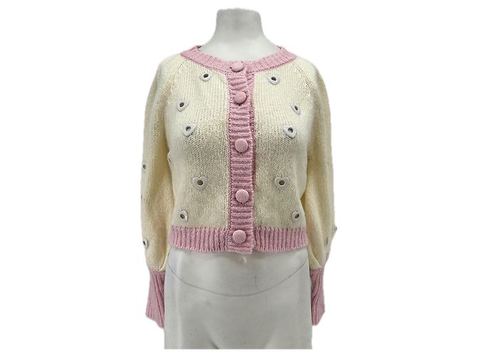 Autre Marque Cardigan in Creme und Rosa Weiß