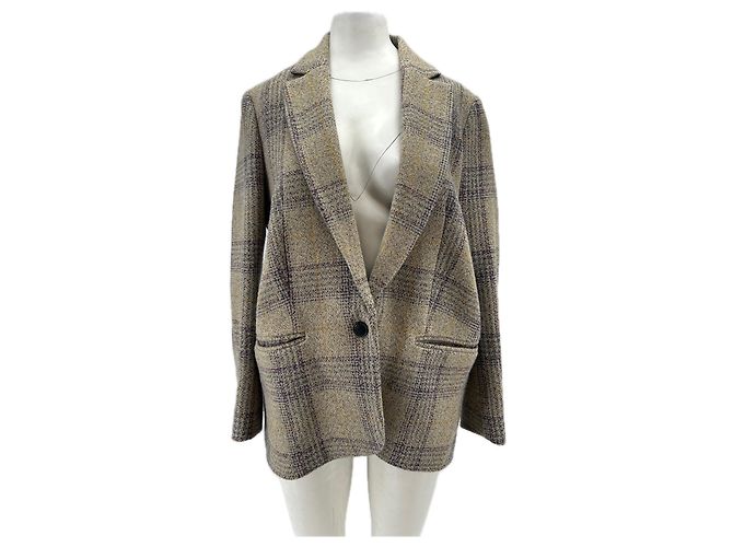 Ba&Sh Check Wool Blazer Beige